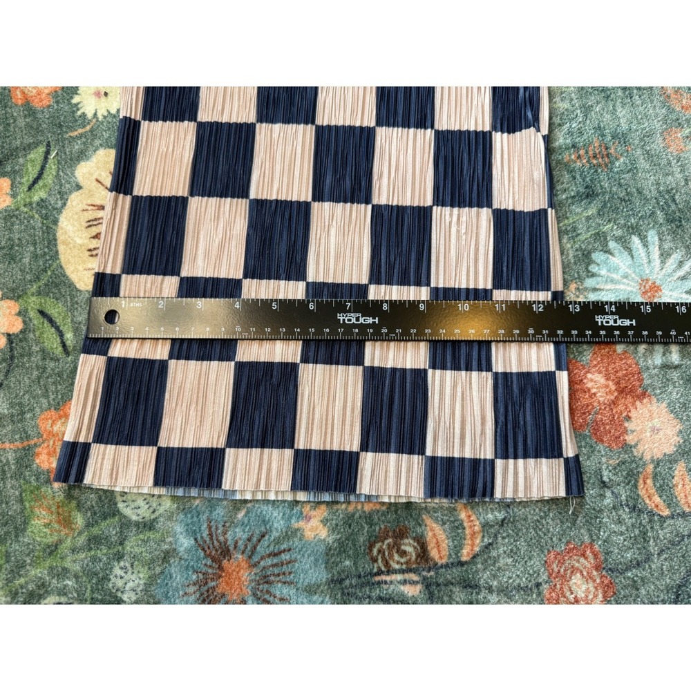 Silence + Noise Checkered Plisse Wide Leg Pants Navy Tan Small Elastic Waist - Picture 6 of 14
